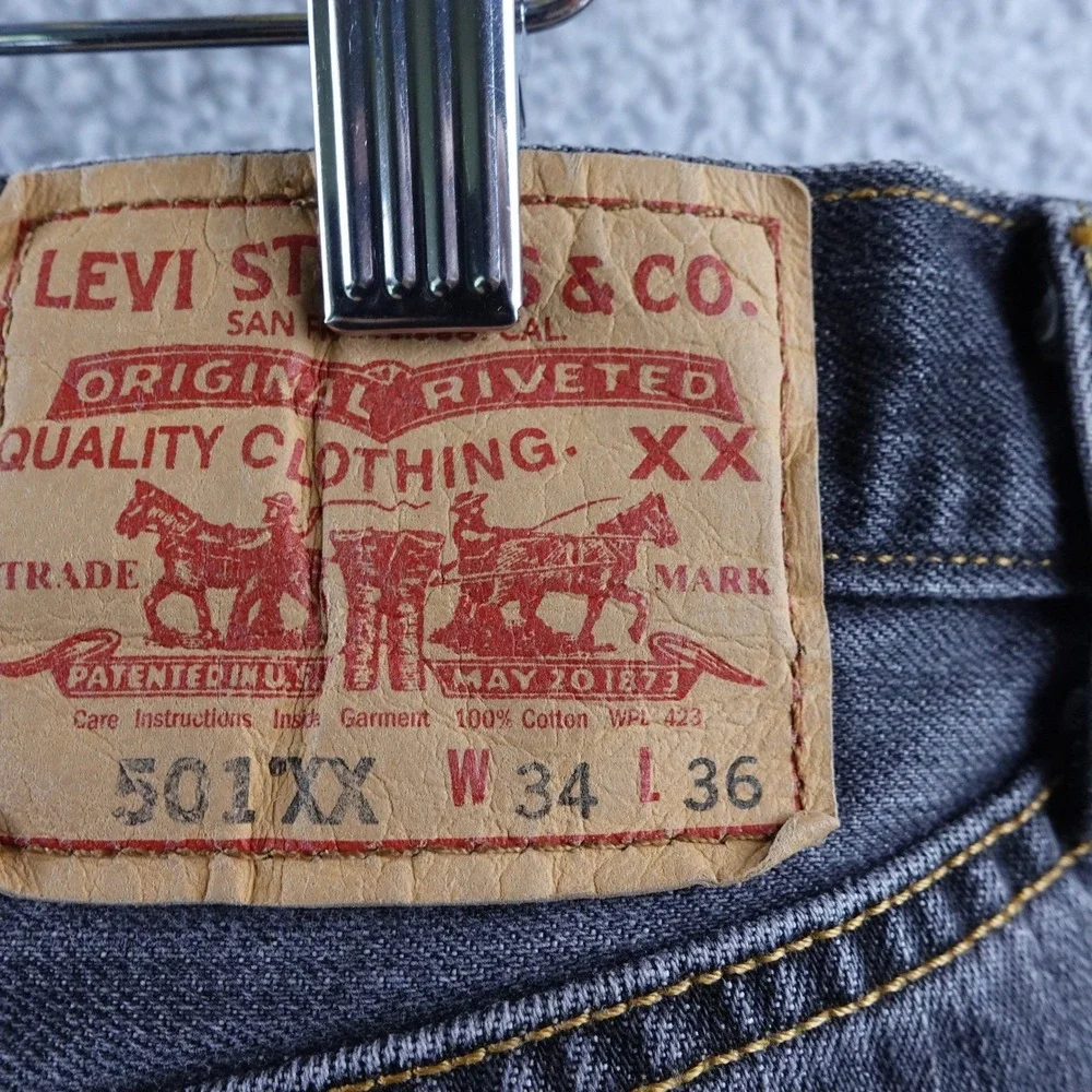 Vintage Levi Strauss 501XX Mens Black Distressed Denim‎ Jeans Fits 34x31